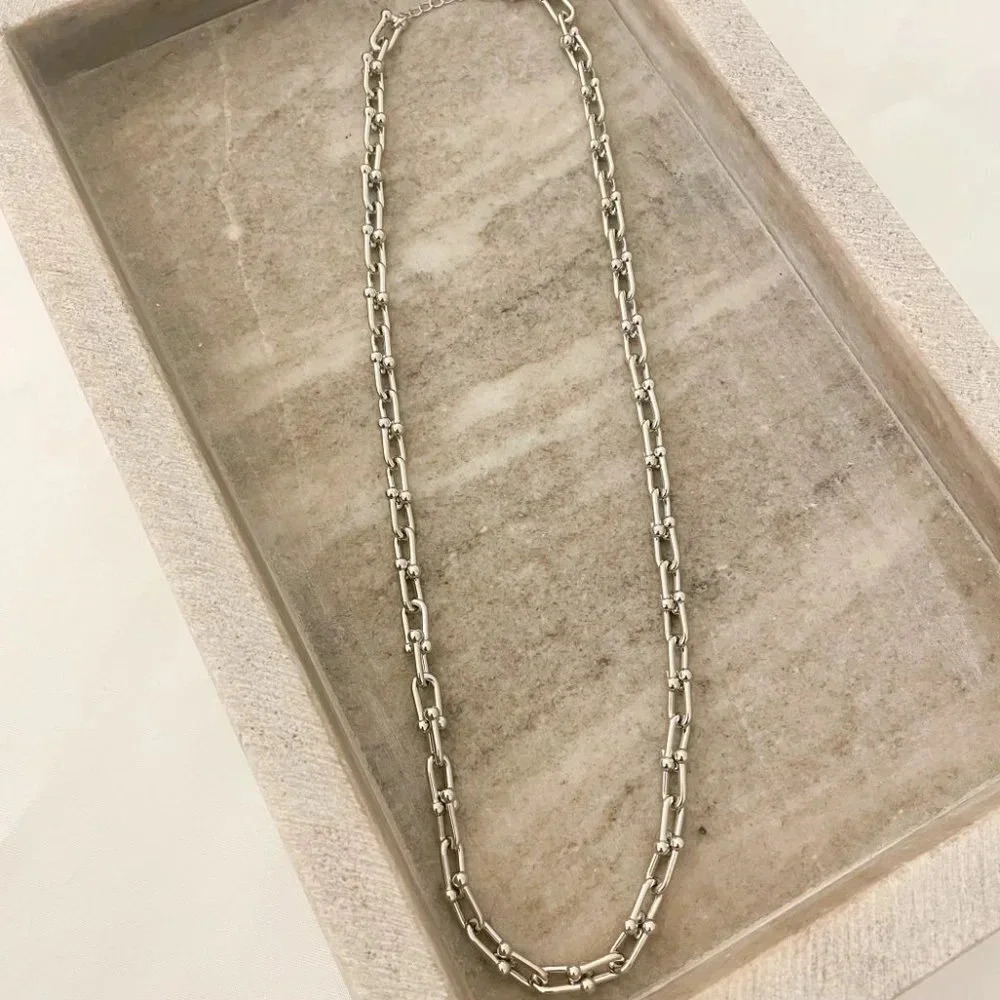 925 Sterling Silver U Link Necklace Chunky Link Necklace Modern Necklace - Picture 2 of 8